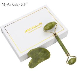 Sets 2Pcs Jade Stone Facial Massage Roller For Face Women Neck Natural Massager Gua sha Scraper Set Thin Lift Beauty Slimming Tools