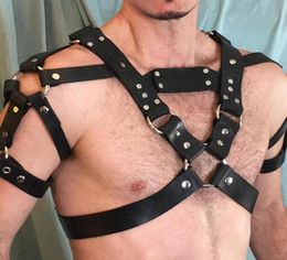 MSemis Harness Mens Bondage Leather Harness Men Metal Rivet Studs Body Chest Shoulder Half Belt Gay bdsm Bondage Cosplay3096912