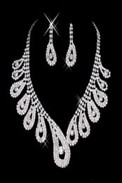 Womens Bridal Wedding Jewellery Sets Pageant Rhinestone Gorgeous Sparkling Silver Necklace Earrings for Party Bridal Accessories9130062