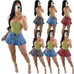 2024 Designer dresses Denim Mini Pleated Skirt Summer Women High Waist A-Line Skirts Fashion Cute Miniskirt Y2k Bottom Streetwear Wholesale Clothes