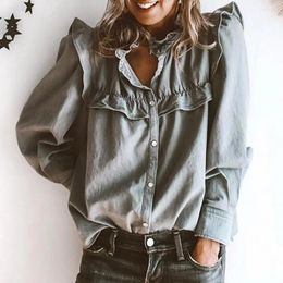 Women's Blouses Women Top Pleated Streetwear Doll Collar Button Design Pullover Blouse For Outdoor