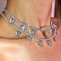 Trendy Fashion Custom Hip-hop Butterfly Choker Necklace Def Vvs 4mm Moissanite Tennis Chain 925 Silver for Party