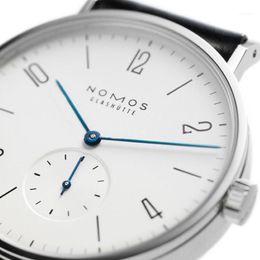 Wristwatches Whole- Women Watches Brand NOMOS Men And Minimalist Design Leather Strap Fashion Simple Quartz Water Resistant Wa318M