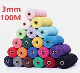 Yarn 3mm 100 Cotton Cord Colourful Rope Beige ed Macrame String Home Textile Wedding Decorative DIY Tapestry Art 110yards1523547