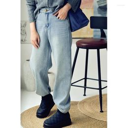 Women's Jeans MICOCO N1109C Letter Embroidery Light Blue Loose High-waisted Radish For Women Washed White