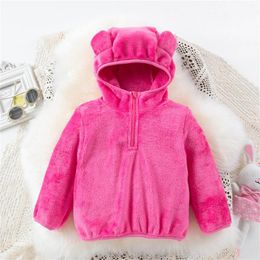 Jackets Children Girls Autumn Winter Fleece Hoodies Outerwear Solid Colourful Baby Zipper Cute Hooded Coats Kids Long Sleeve