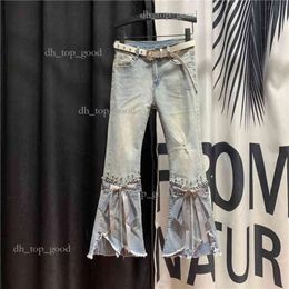 Autumn Village Damen-Jeans mit hoher Taille, zerrissen, abgeschnitten, unregelmäßig, mit Perlen verziert, ausgestellte Jeanshose A3533 210428 674 871