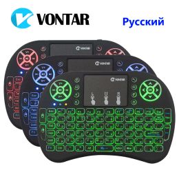 Keyboards VONTAR i8 English Russian french Backlight Mini Wireless Keyboard 2.4GHz air mouse Backlit Touchpad Handheld for Android TV BOX