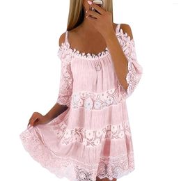 Casual Dresses 2024 Ladies Summer Princess Dress Fashion Off Shoulder Lace Embroidery Comfortable Soft Knee Length Vestidos