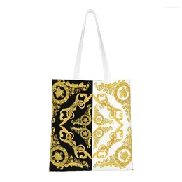Shopping Bags Baroque Greek Ornament GoldenMeander Meandros VINTAGE Groceries Tote Women Canvas Shopper Shoulder Bag Handbag