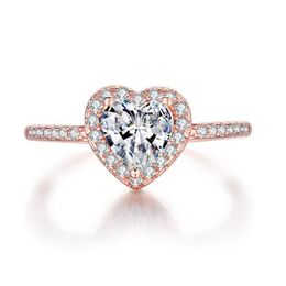 Fashion Rose Gold Crystal Heart Shaped Wedding Rings For Women Elegant Zircon Engagement Rings Jewelry Party Gifts215u