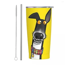 Tumblers Stainless Steel Tumbler Humor Greyhound Dog Car Mugs With Straws Yellow Pet Beach Cold And Water Bottle Large Thermal Cups