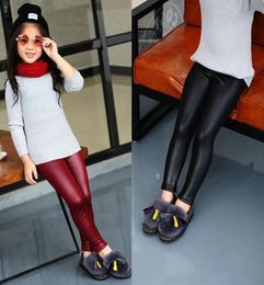 New Baby Girls Faux PU Leather Leggings Winter Kids thin and Thick Velvet Legging Pencil Pants Children designer Warm Trousers Sli8860182