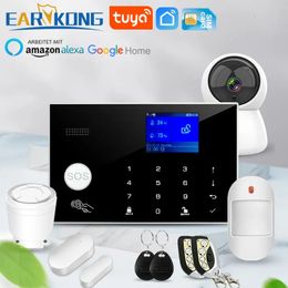 Wifi GSM Alarm System 433MHz Home Burglar Security Alarm Wireless Wired Detector RFID Touch Keyboard Temperature Humidity Alexa 240219