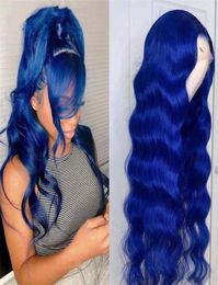 Water Wavy Blue Wigs Synthetic Lace Frontal Deep Wave Wig For American Black Women Simulation Human Hair 1509474616