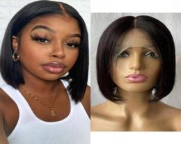 Mongolian Straight Bob Wigs Human Hair Middle T Part 13x1 Lace Front Wig 130 Short Remy Hair74216852916671