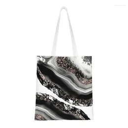 Shopping Bags Fashion Agate Rose Gold Glitter Glam Tote Reusable Geometric Patterns Groceries Canvas Shoulder Shopper Bag