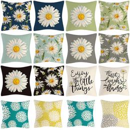 Pillow Spring Daisy Printed Covers 18x18 Inches Cotton Linen Floral Cover Decoration Sofa Home Decor Pillowcase