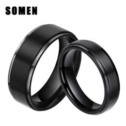 Wedding Rings 2Pcs 6mm & 8mm Sets 100% Pure Titanium Black Couple Bands Engagement Lovers Jewellery Alliance Bague Homme220R