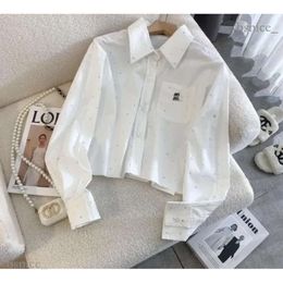 Women Tees Luxury Blouse Shirts Designer Casual Shirt Mius Embroidered Letters Long Sleeves Hot Diamond Polo Collar Blue Tshirt High-quality 9260