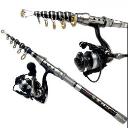 Combo Fishing Rod and Reel Combo Full Kit Fishing Tackle Set Spinning Fish Reels Pole 1.5m 1.8m 2.1m 2.4m Beginner Travel Sea Pesca