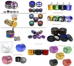 Tobacco Smoking Herb Grinders Four Layers Aluminium Alloy material 100 Metal dia 63mm have 13 styles mixed color With Clear Top W3199323