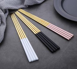 Gold Chopsticks Stainless Steel Chopsticks Wedding with Black White Pink End4248957