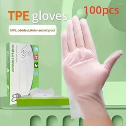 Disposable Gloves 100Pcs Acid Work Safety Food Grade Transparent Latex Free TPE Non-Slip Cleaning