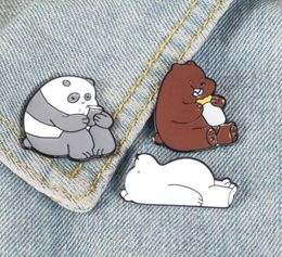 Animal Cartoon Pin Bare Bears Cute Grizzly Panda Ice Bear denim Enamel Pins Kawaii Lapel Brooches badges Fashion Gifts4472643