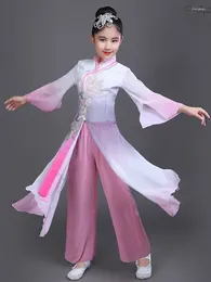 Stage Wear Children Classical National Dance Costume Kids Chinese Fan Dress Child Umbrella Clothing For Ethnic Dancewear