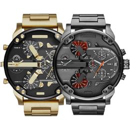 38% OFF watch Watch Hot Selling Sports Military Mens 50mm Big Dial Golden Stainless Steel Fashion Men Luxury reloj de lujo