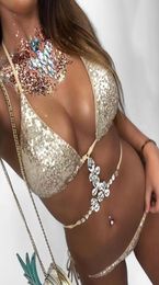 Bikini Crystal Rhinestones Glitter Diamond Gems Swimwear Women Bikini Set Beach Bathing Suit Swimsuit Push Up Brazilian Suit d88888723706