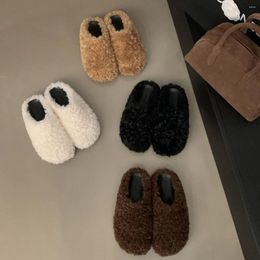 Slippers 2024 Autumn/winter Sweet Plush Thick Sole One Line With Warm Home Wear Lazy Half Tug Women's Trendy Shoes