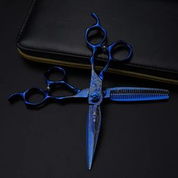Professional 6 Upscale scissor Blue Damascus hair scissors cutting barber tools haircut thinning shears hairdresser scissors 240228