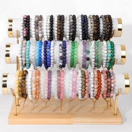 Charm Bracelets 3Pcs Natural Stone Bracelet Set Tiger Eye Turquois Hematite Colourful Quartzs Beaded Elastic Tag Bangles For Women Men