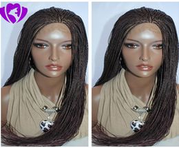 Stock 1030inches blackdark brownblonde burgundy long braids lace wig cosplay style brazilian meidum braided lace front wig for7567268