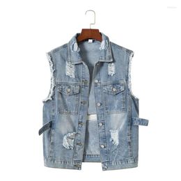Women's Vests 2024 Mid-Length Loose Light Colour Casual Ripped Denim Jacket