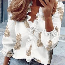 Women's Blouses 2024 Spring Casual Chiffon Ruffles Shirt Office Lady Women Floral Long Sleeve Loose Female White Clothing Blusas