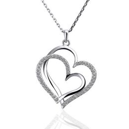 gift White Gold White crystal Jewellery Necklace for women DGN498 Heart 18K gold gem Pendant Necklaces with chains2758