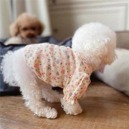 Dog Apparel Shirt Pet Clothes Round Neck Stylish Floral Pattern Pullover With Puff Sleeves Soft For Easy Fashionable