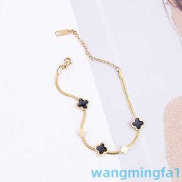 2024 Jewelry Designer Brand Vanl Cleefl and South Korea Fashion Four Leaf Clover Black Fritillaria Stainless Bracelet Accessories Female