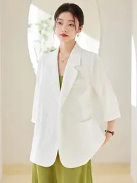 Women's Suits White Elegant Professional Suit Jackets Women Purple Three-quarter Sleeve Blazer 2024 Spring Summer Casual Versatile Loose