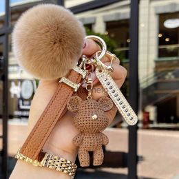 Key Rings Keychains Lanyards designer key bag female cute bear car key ring fur ball male accessories number plate creative exquisite 240303