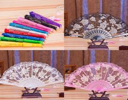 Ten Colors Lace Flower Bridal Hand Fans Vintage Hollow Bamboo Handle Wedding Accessories Brithday Gift Party Favors Royal Blue Whi5300697