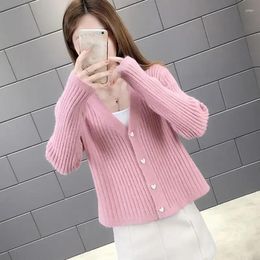 Women's Knits Pink Knitted Top For Women Cute V-neck Winter Button Purple Ladies Sweaters Kawaii Cardigan Fashion 2024 Cold 90s Vintage