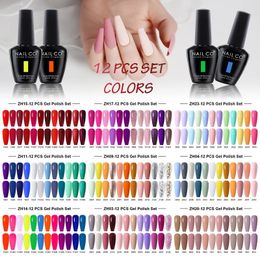 NAILCO 12pcsSet Gel Nail Polish 15ml LED Gellak Soak Off UV Varnish Red Color Glitter DIY Art Lacquer 240219