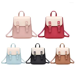 School Bags Mini PU Leather Hit Colour Girls Splicing Clasp Women Shoulder