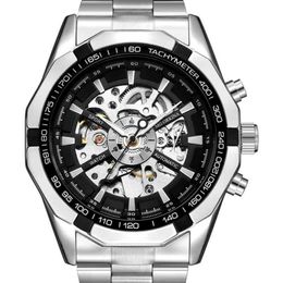 ORKINA Silver Stainless Steel Classic Designer Mens Skeleton Watches Top Brand Luxury Transparent Mechanical Male Wrist Watch 2107257l