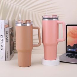 Water Bottles 304 Stainless Steel Insulated Coffee Cup Tumbler Straw With Handle Outdoor Sports Travel Car Bottle Lid Beer