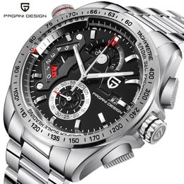 PAGANI DESIGN Full Stainless Steel Chronograph Sport Watches Men Luxury Brand Quartz Watch Dive 30M relogio masculino dropship268s